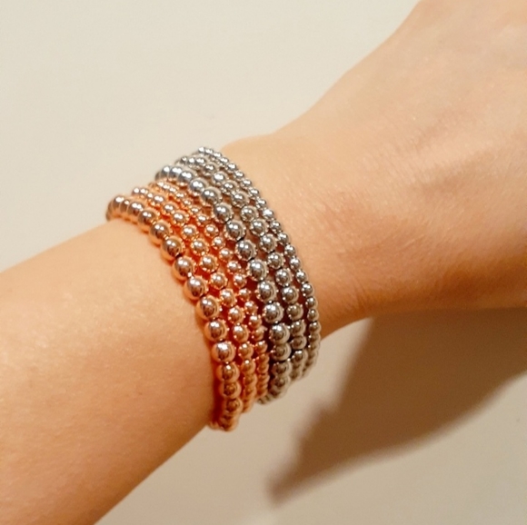 14k Rose Gold/Silver Plated Stackable Bead Bracelets - Picture 16 of 16